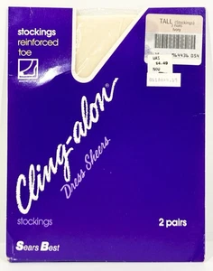 2 Paar Vintage Sears Cling-alon Kleid durchsichtig Nylon Strümpfe Strumpfwaren HOCH Elfenbein USA - Bild 1 von 16