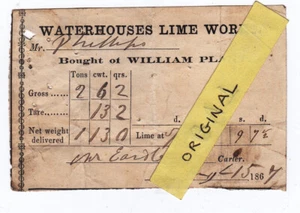 WILLIAM PLANT LIME WORKS WATERHOUSES LEEK STAFFORDSHIRE RECEIPT PHILLIPS EARDLEY - Picture 1 of 1