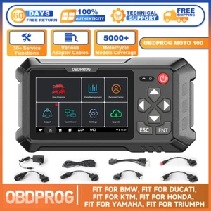 OBDPROG MOTO 100 Motorcycle OBD2 Scanner All System Diagnostic Tool ECU Coding - Picture 1 of 9