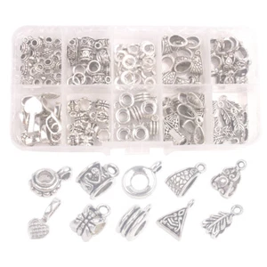 130PCS/Box Antiqued Silver Metal Bail Beads Fit European Charm Bracelet  - Picture 1 of 6
