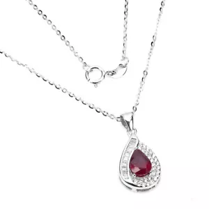 Heated Pear Red Ruby 7x5mm Simulated Cz 925 Sterling Silver Necklace 18 Inches - Picture 1 of 9