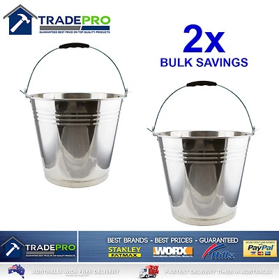 2x Stainless Steel Bucket with Handle 12ltr H Duty Quality 12L Marine 75474 Med - image 1 of 4