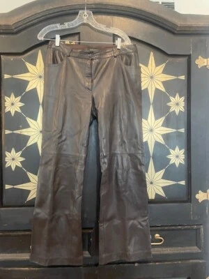 Pantalones ESCADA Mujer 40 M Cuero Cordero Pierna Recta Pantalón Flexible Negro Foto 1 de 4