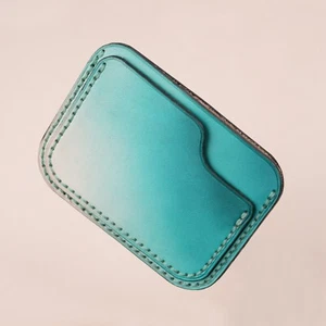 Slim Patina Turquoise Leather Card Case, Slim Credit Card Holder for Men Women - Picture 1 of 6