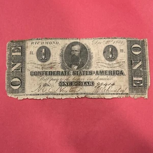 T-55 1862 $1 Confederate States Note S/N 99414 G Good - Picture 1 of 4