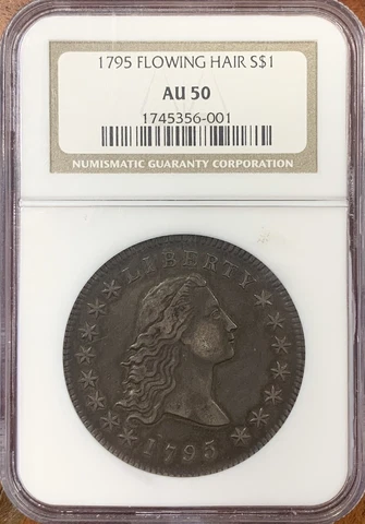 1795 Flowing Hair Dollar NGC AU50*2 Leaf* Cover