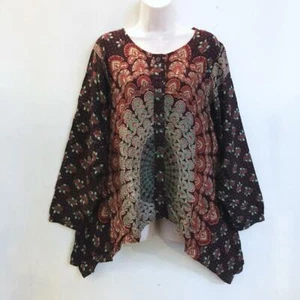 Sacred Threads Hippie Boho Festival Sharkbite Mandala Block Print Top 219670 OS - Bild 1 von 2