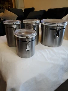 Stainless Steel Canister Set Acrylic Lids & Clamp OGGI Kitchen Storage Lot of 4 - Picture 1 of 12