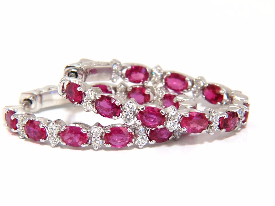 4.58ct natural red ruby diamond hoop earrings 14kt gold + - Image 1 of 1