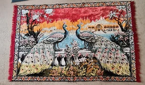 Wall Tapestry Hanging Peacocks velvet about 170cm x 114cm vintage - Picture 1 of 8