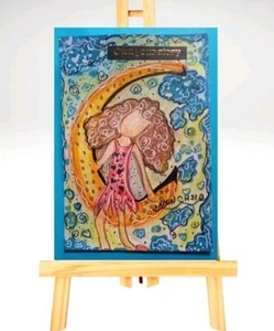 ACEO Faceless Girl on the Moon w/ Own Your Story Whimsical Mixed Media Print - Picture 1 of 5