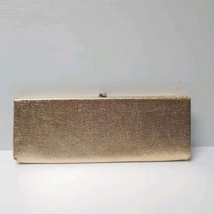 Gold Foil Metallic Shimmer Clutch Handbag Evening Purse Kiss Lock Mid-Century  - Picture 1 of 13