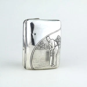 Rare Edwardian Novelty Solid Sterling Silver Cigarette Case Cricket. 1910. - Picture 1 of 11