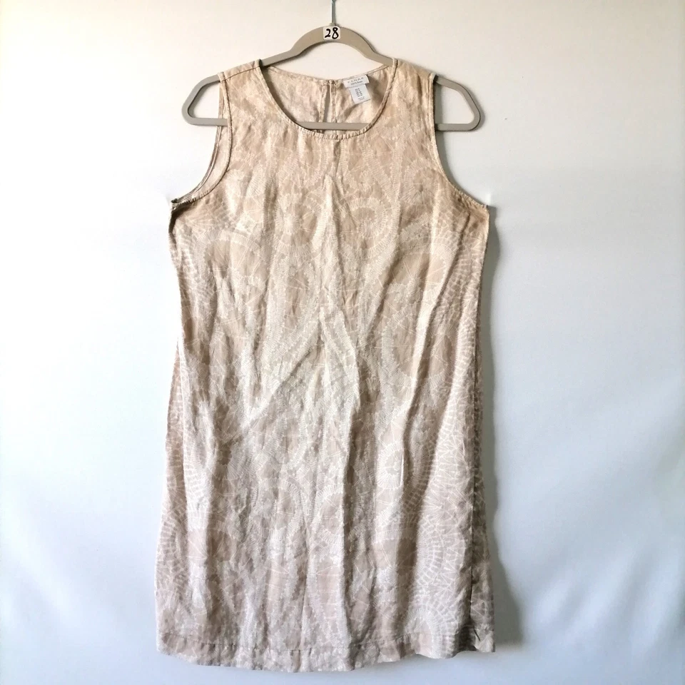 Vestido sin mangas Kenar beige cuello redondo geométrico 100 % lino talla 6 Foto 1 de 4