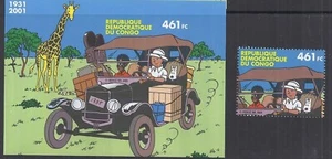 Belgium**TINTIN & SNOWY "in AFRICA" Sheetlet + stamp from Sheetlet.2001.COMICS. - Picture 1 of 1