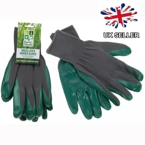 LATEX GARDENING GLOVES GREEN EXTRA GRIP WORK NON SLIP DIY S M L UK SELLER - Picture 1 of 1