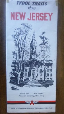 1940 New Jersey  road map Tydol  Flying A  oil  gas Nassau Hall Princeton cover - Image 1 of 4