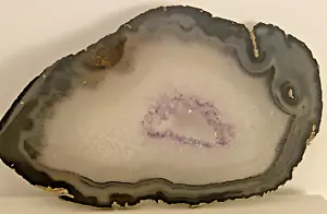 160G Natural Agate Geode Druzy Slice Purple center white field - Picture 1 of 6