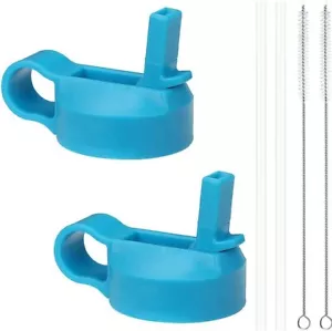 Straw Lid for Wide Mouth Water Bottle with Straws and Brush 2 Pack Pacific Blue - Picture 1 of 5