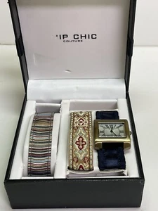 Montre-bracelet couture hip chic ton laiton visage avec trois bandes - Photo 1/6