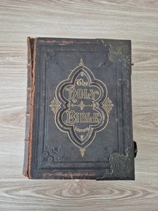 Antique Family Illustrated Holy Bible Large Leather Bound Heavy Circa 1800’s - Picture 1 of 6