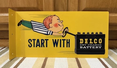 Delco Dry Charge Battery Flange Sign Gas Oil Garage Vintage Style Wall Decor - Image 1 of 4