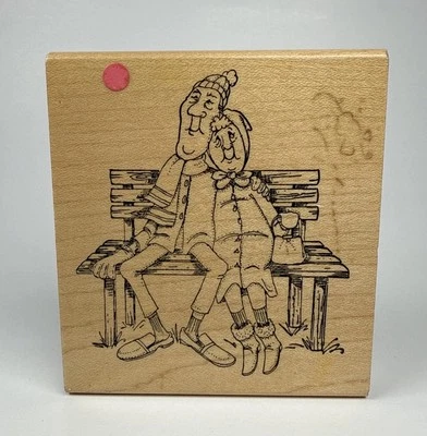 Винтажный деревянный резиновый штамп Art Impressions для пожилых пар скамейка любовь 3 дюйма x 3,5 дюйма - Изображение 1 из 4