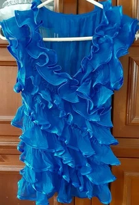 NEU OH YES ROYALBLAUER KURZARM PULLOVER BLUSE AUS RÜSCHENKREPP GR. M - Bild 1 von 3