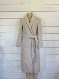 New ZARA Woman Manteco Beige Wool Blend Open Front Belted Long Coat Size S 1465K - Picture 1 of 19