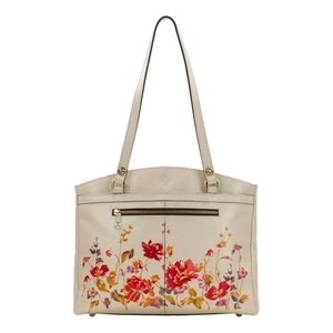 Bolso de Mano Patricia Nash Poppy Cuero Genuino Blanco Tiza Floral Nuevo sin Etiquetas - Imagen 1 de 8