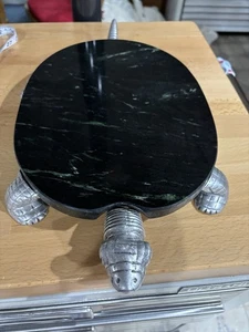 Vintage 1980er grün Marmor & Zinn Schildkröte Tablett/Untersetzer mit Fuß Top Zustand - Bild 1 von 7