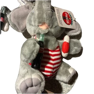 1993 Coca Cola Plush Collection Elephant ~ Red White Striped Swimsuit ~ Vintage - Picture 1 of 1