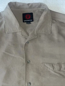 Scottevest Button Front Camp Shirt Brown Large Travel Hidden Pocket Short Sleeve - Picture 1 of 15