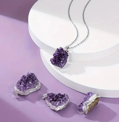 COLLANA CIONDOLO DRUSA AMETISTA PIETRA DI CRISTALLO NATURALE CHAKRA - Immagine 1 di 4