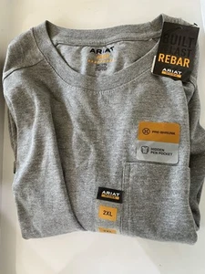 NWT ARIAT Rebar Workman Pocket Short Sleeve T-Shirt HEATHER GRAY 2XXL PRE SHRUNK - Picture 1 of 7