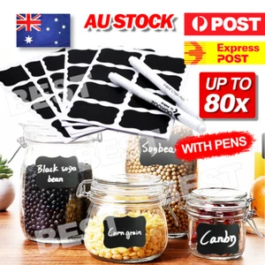 40/80pcs Blackboard Chalkboard Labels + 2 Chalk Pen Kitchen Jar Craft Stickers - Picture 1 of 14