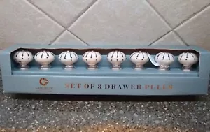 NEW CASA DECOR WHITE & BLUE CERAMIC DRAWER PULLS KNOBS SET OF 8 HANDMADE INDIA - Picture 1 of 3