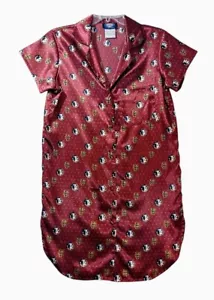FSU Florida State University Sleepshirt Button Up Satin Short Sleeve Red Women S - Picture 1 of 8