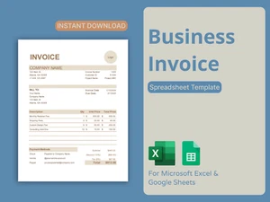 Business Invoice Template - Easy to Use Microsoft Excel & Google Sheets Template - Picture 1 of 6