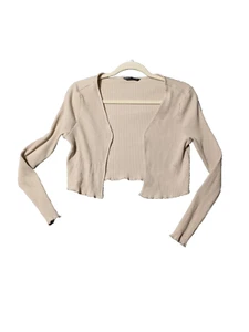 SHEIN L (12-14) Women Cardigan Open Front Fall Winter Solid Beige Casual Slim - Picture 1 of 12