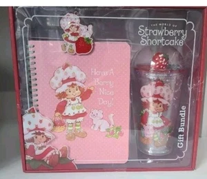 New Strawberry Shortcake Gift Set W/ Tumbler, Lid, Straw Keychain & Notebook - Picture 1 of 6