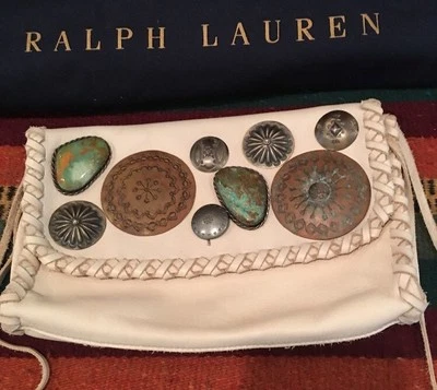 RALPH LAUREN COLLECTION Leather Western Turquoise Silver Copper Clutch Bag NEW! — 第 1/4 张图片