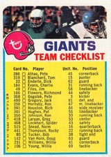 1973 Topps Football New York Giants Team Checklist #NNO NM Condition