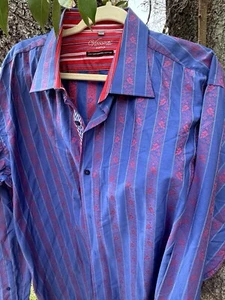 Visconti Uomo Shirt Blue Red Paisley Stripe Cotton Long Sleeve 2XLT - Picture 1 of 9