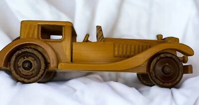 Coche de juguete de madera vintage/antiguo hogar artesanal/estante oficina decoración regalo retro Foto 1 de 4