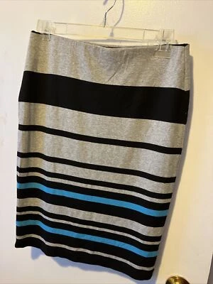 Saia lápis vintage anos 90 Karen Kane tamanho P listra ousada malha cinza/preto/turquesa - Imagem 1 de 4