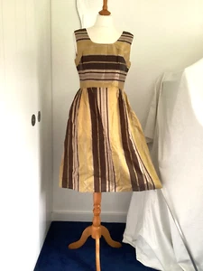 Vintage 1950s/60s Mademoiselle Lurex Stripe ?Silk Dress / 14 - Picture 1 of 5