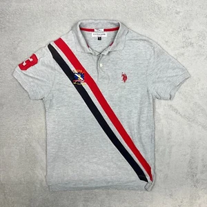 US Polo Assn. Polo Shirt Men Medium M Short Sleeve Collared Striped Grey Cotton - Picture 1 of 7