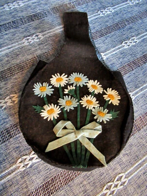 Vintage Lady's Handmade Bag Purse Black Felt Blue & White Daisies - Image 1 of 3