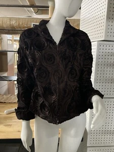 Samuel Dong Size L Brown Textured Rosette Top Jacket Full Zip - Picture 1 of 20